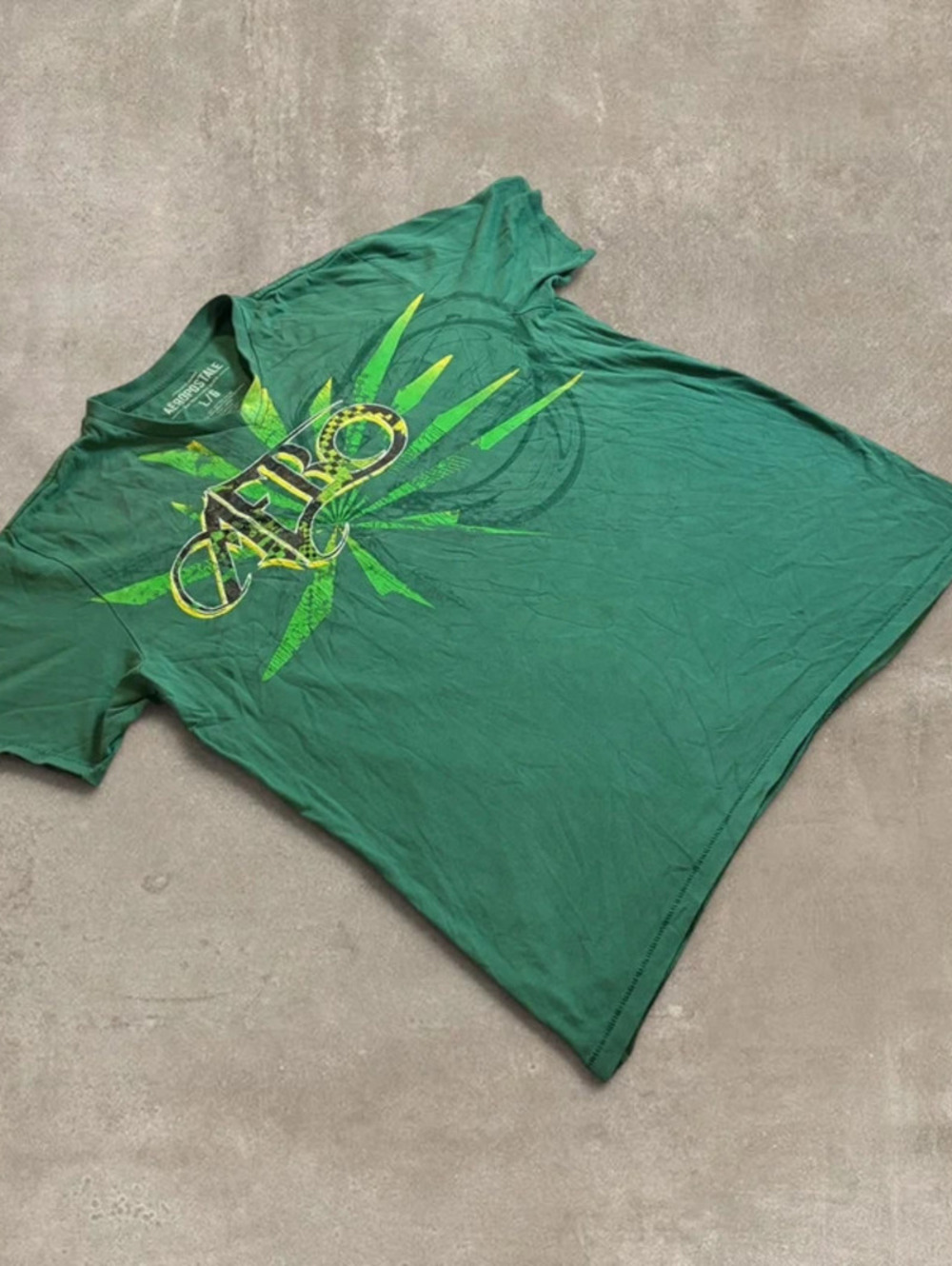 Vintage Aeropostale Graphic T Shirt Green Y2K Cyber Grunge AERO Mens Large L